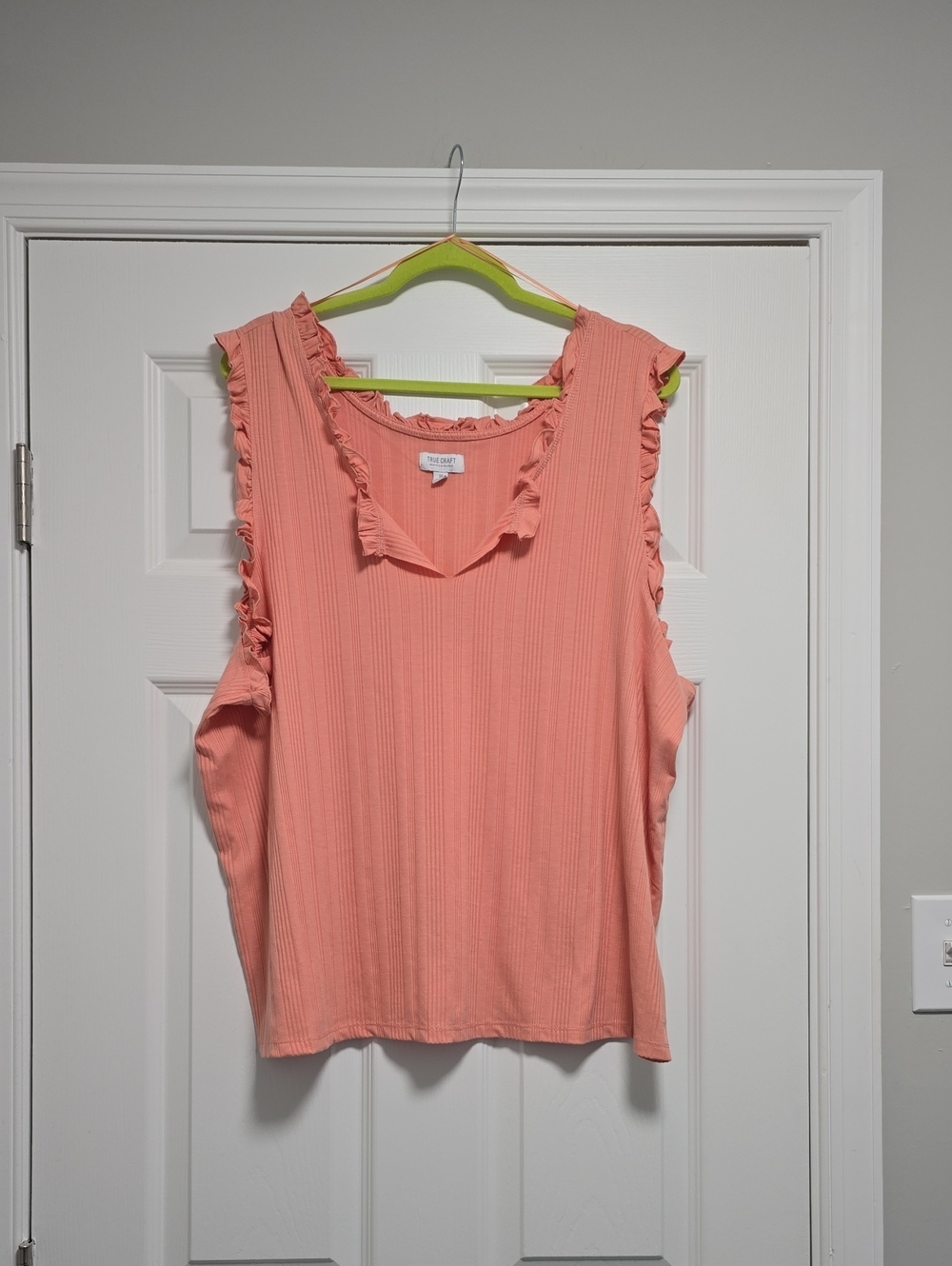 True Craft Coral Pink Ribbed Ruffle-Trim Tank